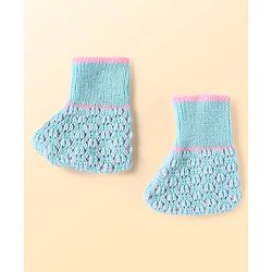 Babyhug Knitted Full Raglan Sleeves Front Open Sweater Set With Cap & Mittens - Light Blue