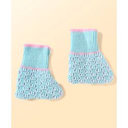 Babyhug Knitted Full Raglan Sleeves Front Open Sweater Set With Cap & Mittens - Light Blue