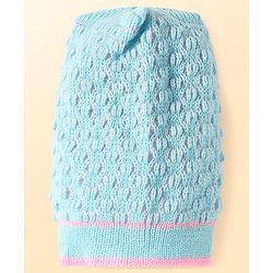 Babyhug Knitted Full Raglan Sleeves Front Open Sweater Set With Cap & Mittens - Light Blue