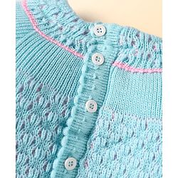 Babyhug Knitted Full Raglan Sleeves Front Open Sweater Set With Cap & Mittens - Light Blue