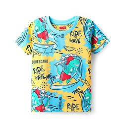 Babyhug Cotton Knit Half Sleeves Night Suit With Dino Print - Multicolour