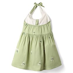 Babyhug Cotton Woven Sleeveless Halter Neck Frock with Floral Embroidery - Green