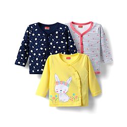 Babyhug 100% Cotton Interlock Knit Full Sleeves Jhablas With Floral Print Pack Of 3 - Yellow Navy Blue & White
