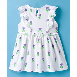 Babyhug Single Jersey Knit Frill Sleeves Floral Printed Frock with Bloomer - White