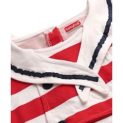 Babyhug 100% Cotton Sleeveless Striped Frock With Sailor Collar Neck - White & Red