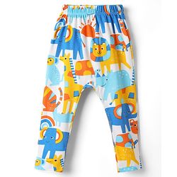 Babyhug Cotton Knit Full Length Diaper Leggings With Stripes & Animal Print Pack Of 3 - Multicolour