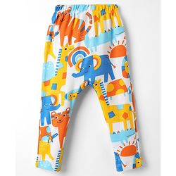 Babyhug Cotton Knit Full Length Diaper Leggings With Stripes & Animal Print Pack Of 3 - Multicolour