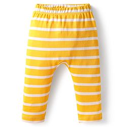 Babyhug 100% Cotton Interlock Knit Full Length Diaper Pants with Stripes & Vehicle Print Pack of 3 - Yellow & Navy Blue