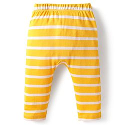 Babyhug 100% Cotton Interlock Knit Full Length Diaper Pants with Stripes & Vehicle Print Pack of 3 - Yellow & Navy Blue
