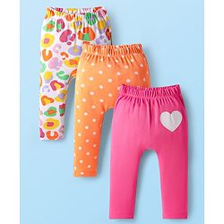 Babyhug Cotton Knit Full Length Diaper Leggings With Polka Dot Print Pack Of 3 - Orange