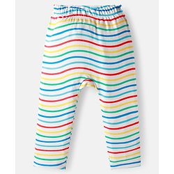 Babyhug Cotton Interlock Knit Full Length Diaper Pant with Stripe & Sea Animal Print Pack of 3 - White Yellow & Aqua Blue