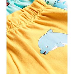 Babyhug Cotton Interlock Knit Full Length Diaper Pant with Stripe & Sea Animal Print Pack of 3 - White Yellow & Aqua Blue