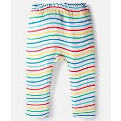 Babyhug Cotton Interlock Knit Full Length Diaper Pant with Stripe & Sea Animal Print Pack of 3 - White Yellow & Aqua Blue