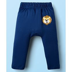 Babyhug Cotton Knit Full Length Diaper Leggings With Animal Print & Stripes Pack Of 3 - Navy Blue White & Yellow