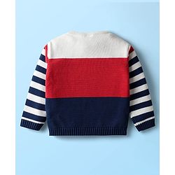 Babyhug Organic Cotton Full Sleeves Striped Pullover Sweater Set with Cap & Patch Detailing - Multicolor