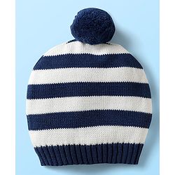 Babyhug Organic Cotton Full Sleeves Striped Pullover Sweater Set with Cap & Patch Detailing - Multicolor