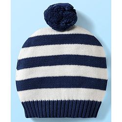 Babyhug Organic Cotton Full Sleeves Striped Pullover Sweater Set with Cap & Patch Detailing - Multicolor
