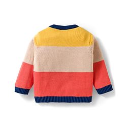 Babyhug Organic Cotton Knit Full Sleeves Sweater Set with Color Block Design Porcupine Patch & Cap - Navy Blue