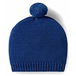 Babyhug Organic Cotton Knit Full Sleeves Sweater Set with Color Block Design Porcupine Patch & Cap - Navy Blue