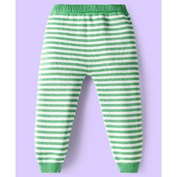 Babyhug Organic Cotton Knit Full Raglan Sleeves Sweater Set with Stripe Color Block Bear Design & Cap - Green