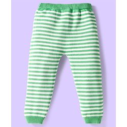 Babyhug Organic Cotton Knit Full Raglan Sleeves Sweater Set with Stripe Color Block Bear Design & Cap - Green