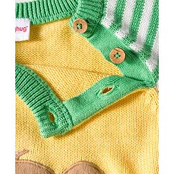Babyhug Organic Cotton Knit Full Raglan Sleeves Sweater Set with Stripe Color Block Bear Design & Cap - Green