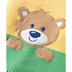 Babyhug Organic Cotton Knit Full Raglan Sleeves Sweater Set with Stripe Color Block Bear Design & Cap - Green