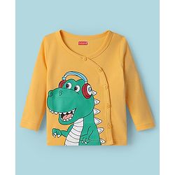 Babyhug 100% Cotton Interlock Knit Full Sleeves Front Open Jhablas with Stripe Design & Dino Print Pack of 3 - White Green & Mustard