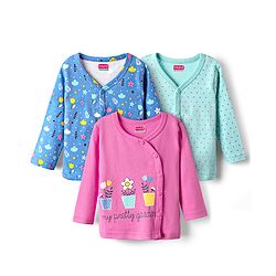 Babyhug 100% Cotton Full Sleeves Front Open Jhablas With Polka Dots & Floral Print Pack Of 3 - Multi Colour