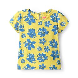 Babyhug Cotton Woven Half Sleeves Frock with Inner T-Shirt & Floral Print - Blue & Yellow