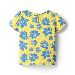Babyhug Cotton Woven Half Sleeves Frock with Inner T-Shirt & Floral Print - Blue & Yellow