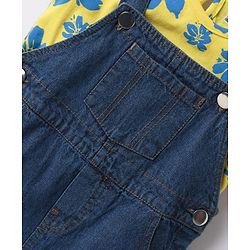 Babyhug Cotton Woven Half Sleeves Frock with Inner T-Shirt & Floral Print - Blue & Yellow