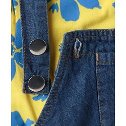 Babyhug Cotton Woven Half Sleeves Frock with Inner T-Shirt & Floral Print - Blue & Yellow
