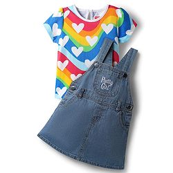 Babyhug Cotton Woven Frock & Half Sleeves Inner Tee With Heart Print - Blue