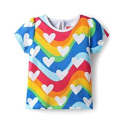Babyhug Cotton Woven Frock & Half Sleeves Inner Tee With Heart Print - Blue
