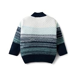 Babyhug Knitted Full Sleeves Striped Sweater Set With Cap & Booties - Navy Blue