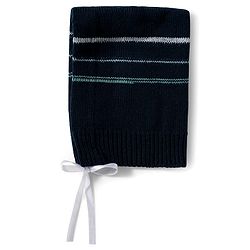 Babyhug Knitted Full Sleeves Striped Sweater Set With Cap & Booties - Navy Blue