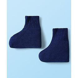 Babyhug Knit Full Sleeves Front Open Sweater & Pant Set with Cap & Booties & Fair Isle Design - Navy Blue & White