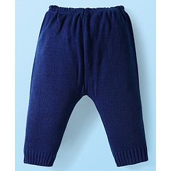 Babyhug Knit Full Sleeves Front Open Sweater & Pant Set with Cap & Booties & Fair Isle Design - Navy Blue & White
