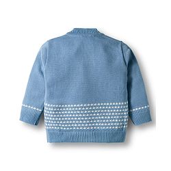 Babyhug Knit Full Sleeves  Front Open Sweater Sets With Cap & Booties With Stripes - Light Blue