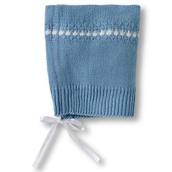 Babyhug Knit Full Sleeves  Front Open Sweater Sets With Cap & Booties With Stripes - Light Blue