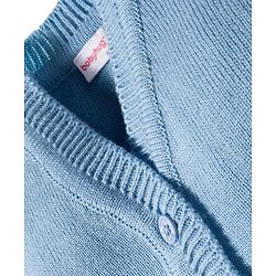 Babyhug Knit Full Sleeves  Front Open Sweater Sets With Cap & Booties With Stripes - Light Blue