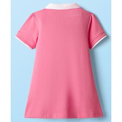 Babyhug 100% Cotton Single Jersey Knit Half Sleeves Text Printed Dress With Collar Neck - Pink