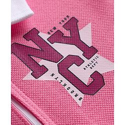 Babyhug Single Jersey Knit Half Sleeves Text Printed Dress With Collar Neck - Pink