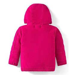 Babyhug Knit Full Sleeves Hooded Front Open Sweater with Cable Knit Design - Dark Pink