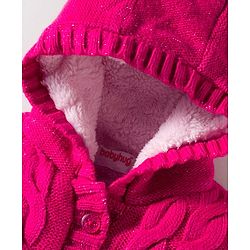 Babyhug Knit Full Sleeves Hooded Front Open Sweater with Cable Knit Design - Dark Pink