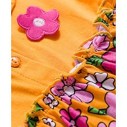 Babyhug Single Jersey Knit Half Sleeves Floral Printed Frock With Bloomer & Headband - Yellow