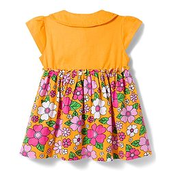 Babyhug Single Jersey Knit Half Sleeves Floral Printed Frock With Bloomer & Headband - Yellow