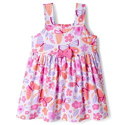 Babyhug Cotton Knit Half Sleeves Floral Printed Frock With Shrug - Pink