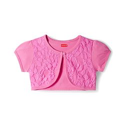 Babyhug Cotton Knit Half Sleeves Floral Printed Frock With Shrug - Pink